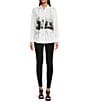 Color:White/Black/Grey - Image 3 - Cityscape Print Collared Neck Long Sleeve Button Down Shirt