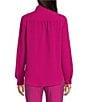 Color:Raspberry - Image 2 - Collared Neckline Long Roll Tab Sleeve Button Down Shirt
