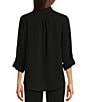 Color:Black - Image 2 - Collared Neckline Long Roll Tab Sleeve Button Down Shirt