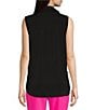 Color:Black - Image 2 - Collared Neckline Sleeveless Button Front Blouse