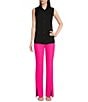 Color:Black - Image 3 - Collared Neckline Sleeveless Button Front Blouse