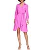 Color:Cosmic Pink - Image 1 - Collared Surplice V-Neckline Long Sleeve Dress