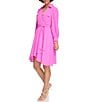 Color:Cosmic Pink - Image 3 - Collared Surplice V-Neckline Long Sleeve Dress