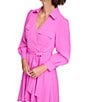 Color:Cosmic Pink - Image 5 - Collared Surplice V-Neckline Long Sleeve Dress