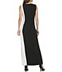 Color:Black Cloud - Image 2 - Color Blocked Sleeveless Pleated Front Slit Gown