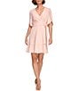 Color:Powder - Image 1 - Crepe Jersey Short Tulip Sleeve Surplice V-Neck Wrap Dress
