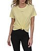 Donna Karan DKNY by Donna Karan Crew Neck Short Sleeve Knot Front Tee Shirt, Color:Citrus - Image 1