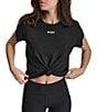 Donna Karan DKNY by Donna Karan Crew Neck Short Sleeve Knot Front Tee Shirt, Color:Black - Image 1