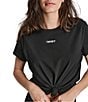 Donna Karan DKNY by Donna Karan Crew Neck Short Sleeve Knot Front Tee Shirt, Color:Black - Image 4