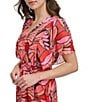 Color:Pink Multi - Image 5 - Crinkle Chiffon Printed V-Neck Flutter Sleeve Asymmetrical Hem Midi Dress