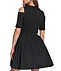 Color:Black - Image 2 - Cut Out Short Sleeve Mix Media Poplin Dress