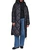 DKNY Diamond Quilted Stand Collar Hooded Zip Front Maxi Puffer Jacket - Image 1