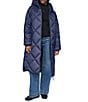 DKNY Diamond Quilted Stand Collar Hooded Zip Front Maxi Puffer Jacket - Image 6