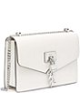 Color:White/Silver - Image 4 - Elissa Large Pebbled Leather Charm and Lock Shoulder Bag