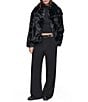 DKNY Faux Fur Wing Collar Oversize Fit Short Moto Jacket - Image 4