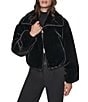 DKNY Faux Shearling Stand Collar Bubble Hem Zip Front Bomber - Image 1
