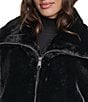 DKNY Faux Shearling Stand Collar Bubble Hem Zip Front Bomber - Image 5