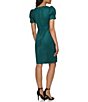 Color:Forest Green - Image 2 - Faux Suede V-Neck Short Puff Sleeve Sheath Dress