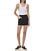 Color:Black - Image 3 - Flat Front Contrast Stitching High Rise Shorts