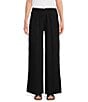 Color:Black - Image 1 - Flat Front Pull-On Wide Leg Pant