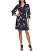 DKNY Floral Print V-Neck 3/4 Ruffled Sleeve Dress | Dillard's