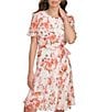 Color:Cream Multi - Image 3 - Flutter Sleeve Floral Print Chiffon A-Line Dress