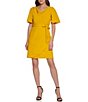 Color:Golden Spice - Image 1 - Flutter Stretch Cowl Neck Cape Back Faux Wrap Dress