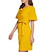 Color:Golden Spice - Image 3 - Flutter Stretch Cowl Neck Cape Back Faux Wrap Dress