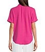 Color:Shocking Pink - Image 2 - Gauze Point Collar Rolled Short Sleeve Button Down Shirt