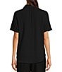 Color:Black - Image 2 - Gauze Point Collar Rolled Short Sleeve Button Down Shirt