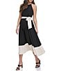 Color:Black/Beige - Image 3 - Halter Neck Sleeveless Tie Waist Midi Dress
