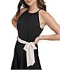 Color:Black/Beige - Image 4 - Halter Neck Sleeveless Tie Waist Midi Dress