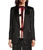 Color:Black - Image 1 - Hammered Satin Notch Collar Long Sleeve Button Front Coordinating Blazer