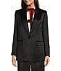 Color:Black - Image 4 - Hammered Satin Notch Collar Long Sleeve Button Front Coordinating Blazer