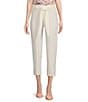 Color:Linen/White - Image 1 - High Waisted Tie Front Cropped Belted Pants