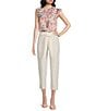 Color:Linen/White - Image 3 - High Waisted Tie Front Cropped Belted Pants
