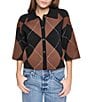 DKNY Jeans by Donna Karan Coordinating Fuzzy Diamond Pattern Point Collar Elbow Sleeve Cardigan - Image 1