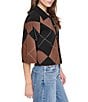 DKNY Jeans by Donna Karan Coordinating Fuzzy Diamond Pattern Point Collar Elbow Sleeve Cardigan - Image 3