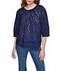 DKNY Jeans by Donna Karan Shirred Crew Neck 3/4 Raglan Sleeve Top - Image 1