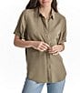 Color:Light Fatigue - Image 1 - Jeans Rolled Short Sleeve Collared Button Front Shirt