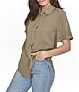Color:Light Fatigue - Image 3 - Jeans Rolled Short Sleeve Collared Button Front Shirt