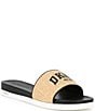 Color:Natural/Black - Image 1 - Joa Raffia Logo Slide Sandals
