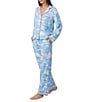 Color:Blue/White - Image 3 - Knit Cloud Logo Print Long Sleeve Notch Collar Pajama Set