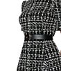 Color:Black/Ivory - Image 3 - Knit Crew Neck Ruffle Sleeve Belted Fit and Flare Dress