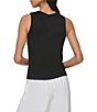 Color:Black - Image 2 - Knit Jersey Asymmetrical Neck Twisted Sleeveless Fitted Top