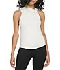 Color:Pristine - Image 1 - Knit Jersey Asymmetrical Neck Twisted Sleeveless Fitted Top