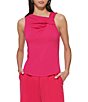Color:Amalfi Pink - Image 1 - Knit Jersey Asymmetrical Neck Twisted Sleeveless Fitted Top