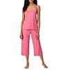 Color:Dark Pink Print - Image 1 - Knit Logo Print Sleeveless V-Neck Cami & Capri Pajama Set