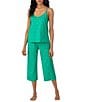 Color:Green Print - Image 1 - Knit Logo Print Sleeveless V-Neck Cami & Capri Pajama Set