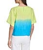 Color:Limonata Multi - Image 2 - Linen Dip Dye Short Sleeve Crew Neck Top